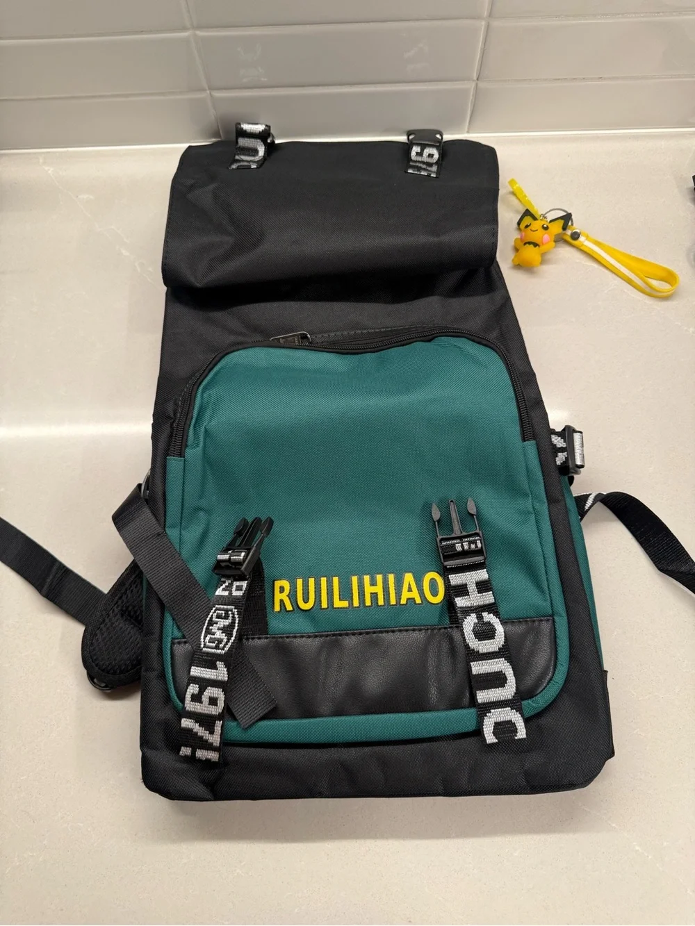 Black & Teal Pikachu Graphic Backpack - Men